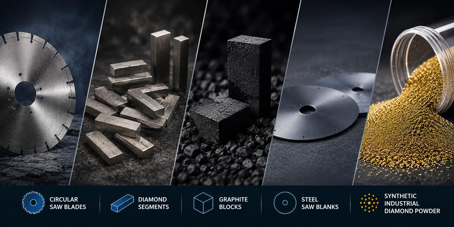 Circular Saw Blades, Diamond Segments, Graphite Blocks, Steel Saw Blanks and Synthetic Industrial Diamond Powder supplied by Shubham Diamond Tools